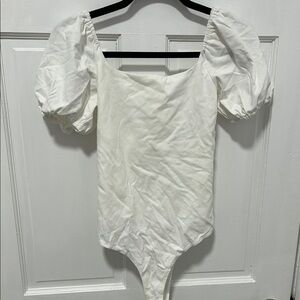 Amazon White Lace-Up Puff Sleeve Bodysuit